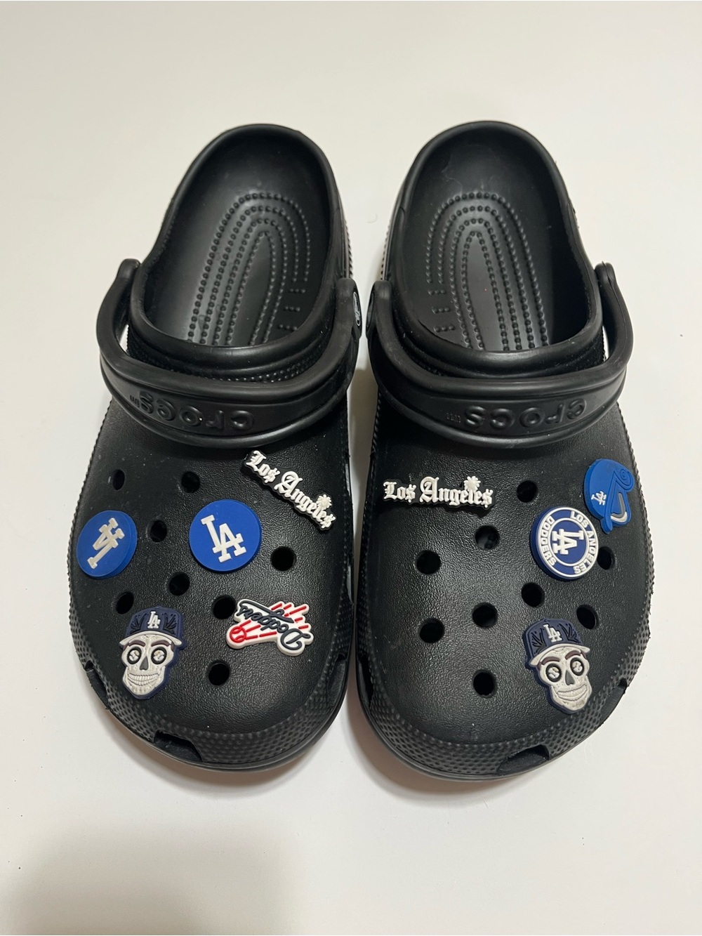 CROCS Kids Black Clogs with Los Angeles & Sports Charms with LA Dodgers clips